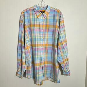 Vtg Ralph Lauren beach twill orange pastel plaid button down shirt Men sz 2XL